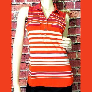 New York & Company Blouse Womens Red Striped Sleeveless Stretch Blouse Small S